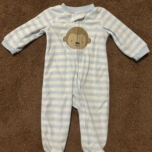 Carter's Light Blue Striped Monkey Footie